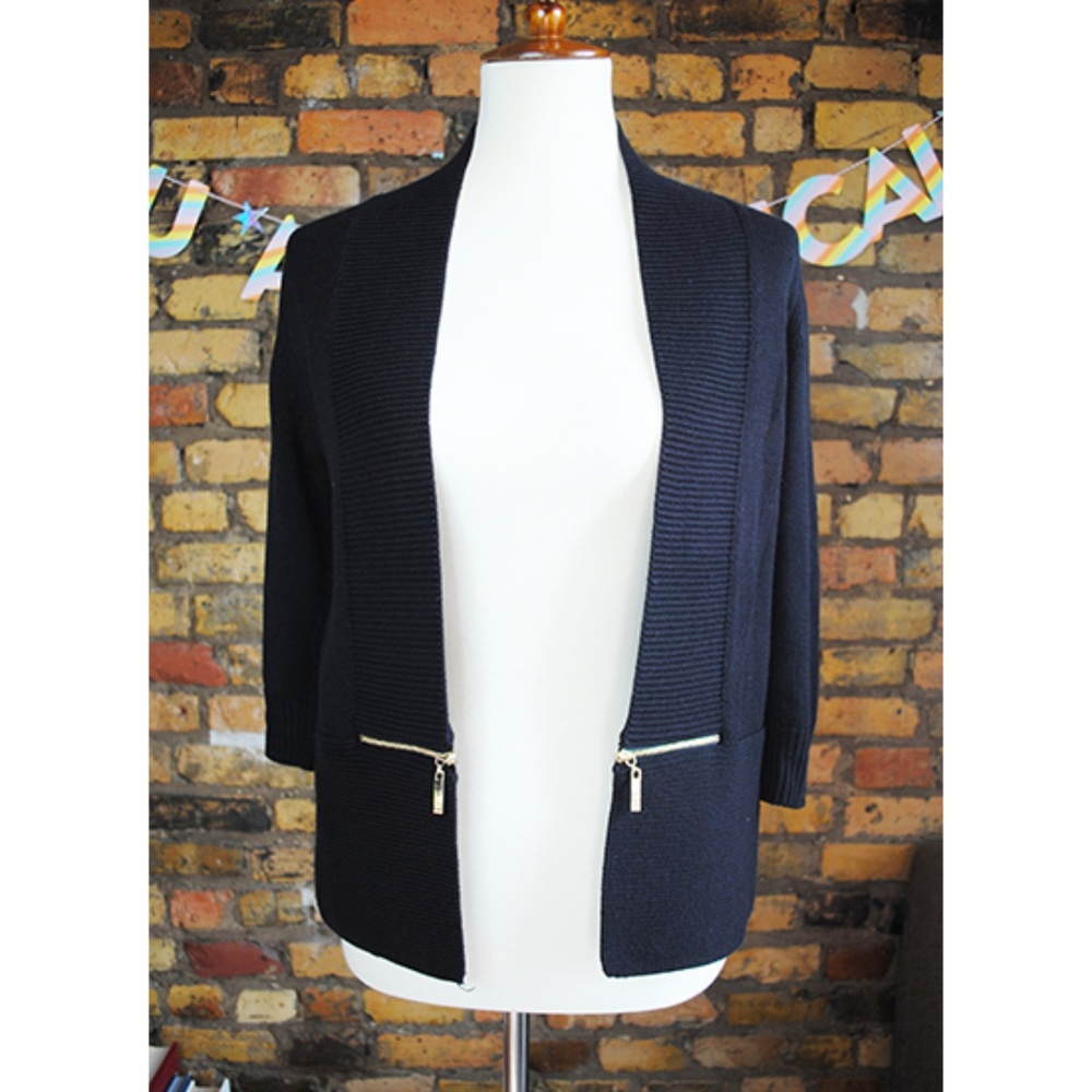 IVANKA TRUMP Zipper Trim Open Front Cardigan